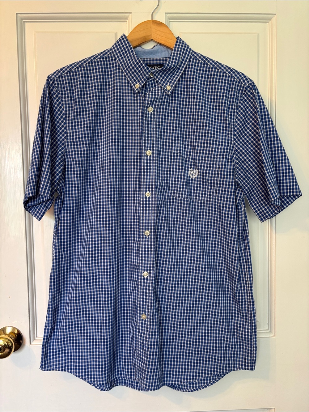 Chaps Blue White Gingham Short-Sleeve Button-Down Shirt